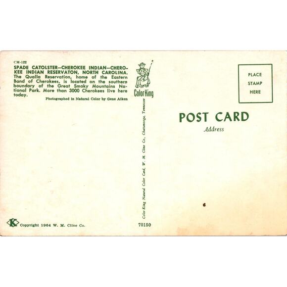 Spade Catolster Cherokee Indian Reservation 1964 Postcard Unposted - Picture 2 of 2